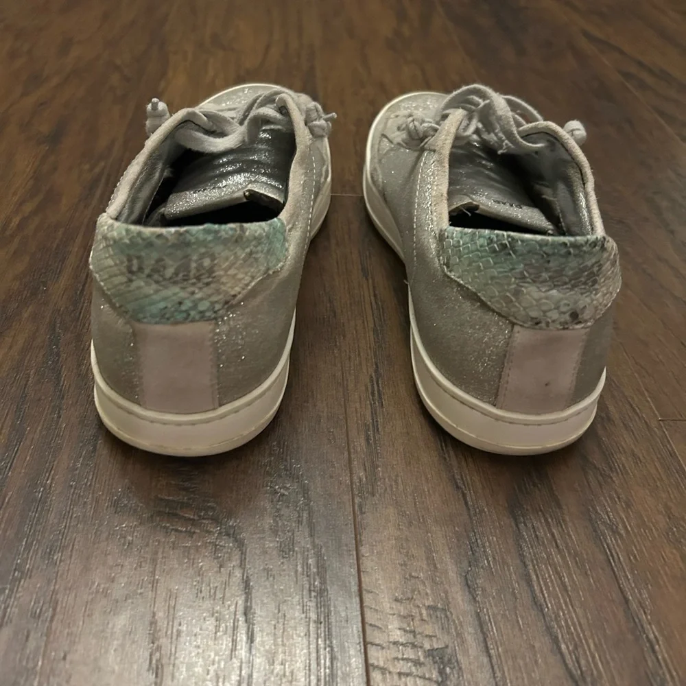 P448 John Sneakers Silver-tone Glitter Python Print Leather Trim Women’s 41/9.5 - Picture 4 of 9